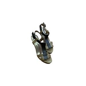 BCBG PARIS Women 8 High Heels Sandals Flat Brown Black Strappy